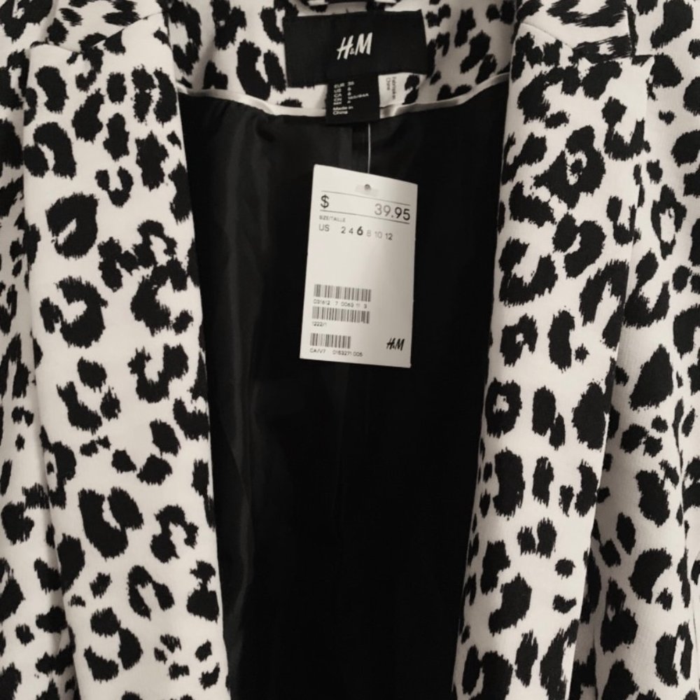 H&M Monochrome Leopard Print Blazer Sz 6 New w/Tag - Picture 5 of 5
